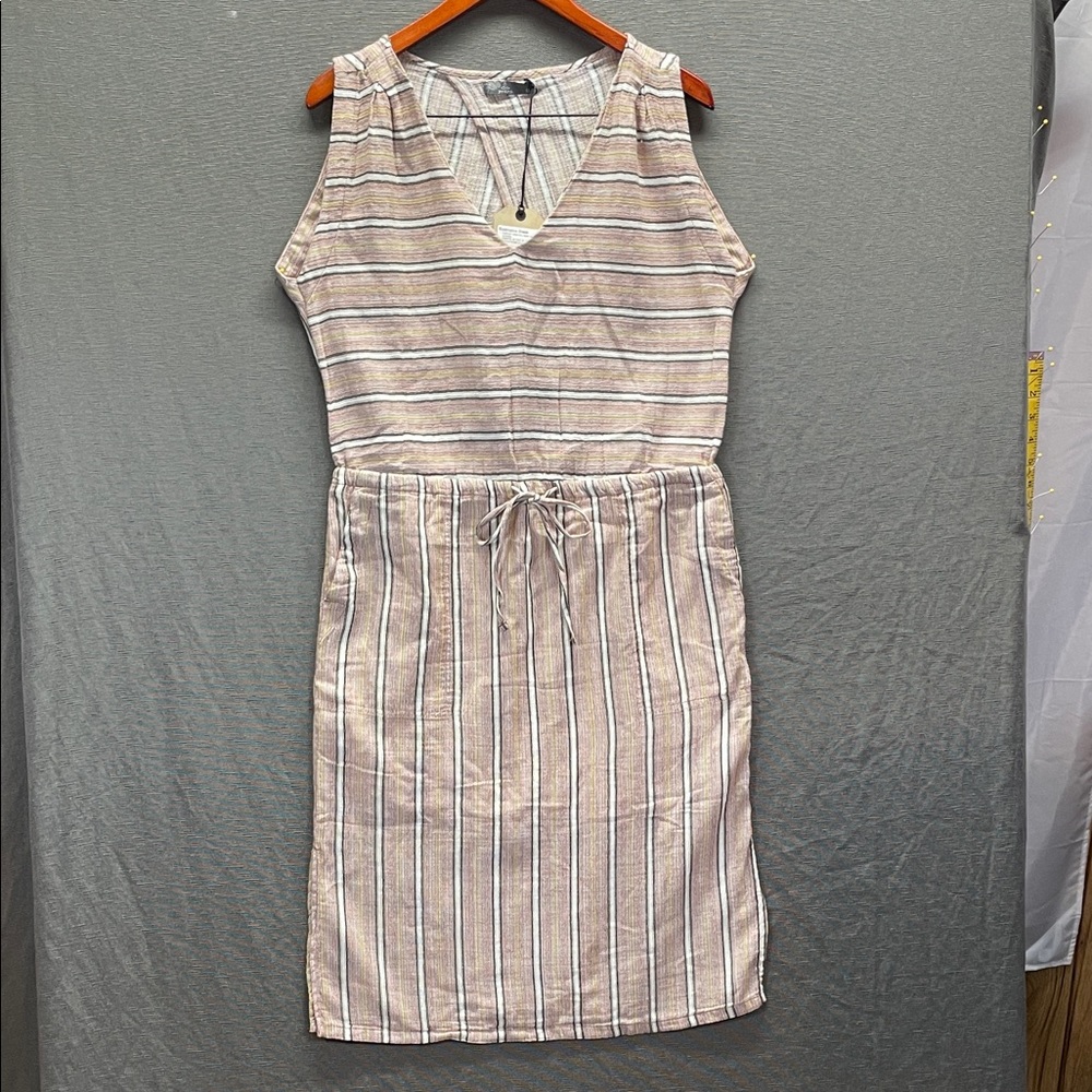 Prana Tan Ecotropic Sleeveless V-Neck 100%organic cotton Sheath Midi Dress